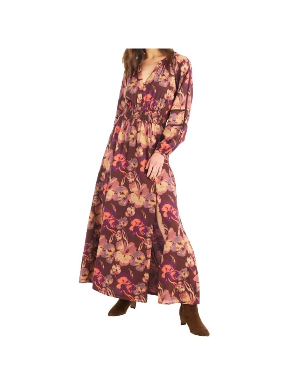 Allison New York Leo Maxi Dress Brown Floral Size Small New